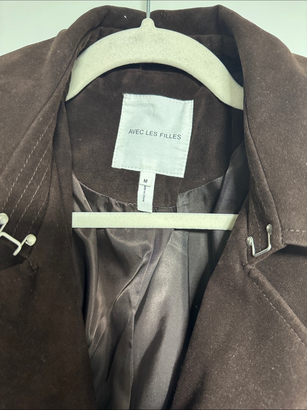 Avec Les Filles Brown Double-Breasted Suede Trench Coat - Picture 3 of 5